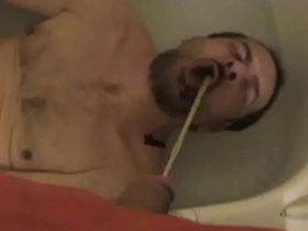 Chocolate sqeeze in homo mouth