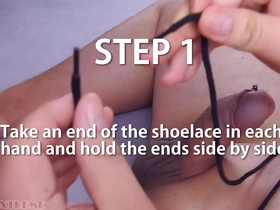 Cock and ball bondage tutorial - easy guide how to tie cock & balls with shoelace & masturbation with satisfyer men and intense orgasm
