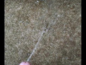 Releasing the golden stream on the carpet and the wall again