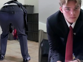 A straight teen boy (18) is spanked in a coat and tie