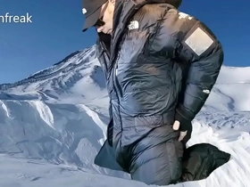 Humping my north face down suit and cumming on the silky soft nylon