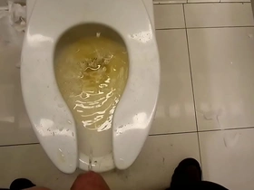 Peeing in a public toilet stall