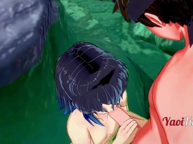 Naruto kimetsu no yaiba yaoi hentai 3d - kiba & inosuke handjob, blowjob and fucked in onsen 1/2