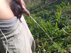 After urinating in the forest, a handjob under the hot sun with my cock