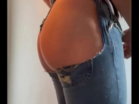 Handjob in ripper jeans ass