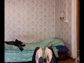 Guy gymnastics in black leather leggins