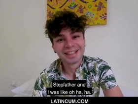 Cute twink latino boy stepson with stepdad in on beach & shower - joe dave, marco