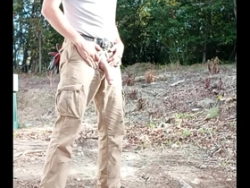 Outdoor big dick pissing in the sun