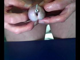 Mick sounding his big cock with a penis plug