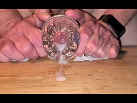 Fucking my fleshlight with huge slow motion cumshot landing on the table