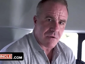 Muscle hunk gets young stud into the rescue van and gives him a safe space to share his fantasies