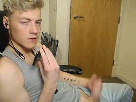 British guy dirty talking to his girl on the phone while he wanks