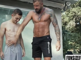 Funsizefuck.com - marcus rivers is the very definition of pocket-rocket! dolf dietrich started banging his dick into him, faster and faster, until he suddenly exploded!