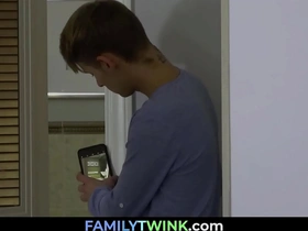 Little boy blowing his stepdad after spying him in the bathroom... oliver star, kristofer weston