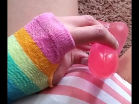 Femboy jerking dildo, gets excited