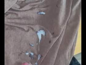 Shooting cum from uncut cock on monitor after long edging watching xvideo