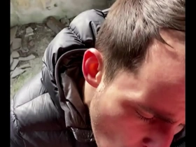 Suck off my mate in an abandoned building untill he cums in my mouth