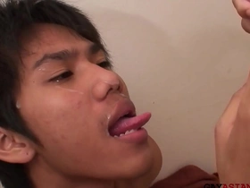 Cocksucking asian twinks have bareback duo before pissing