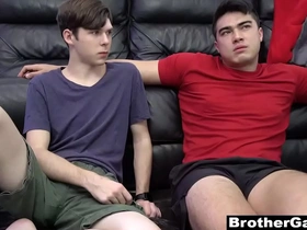 Stepbrother teaches him how to jerk off