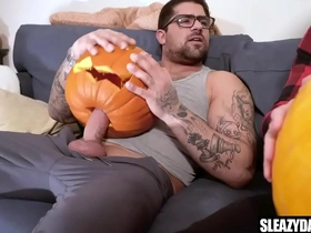 Dadcreep - stepdad and stepson fuck pumpkins on halloween
