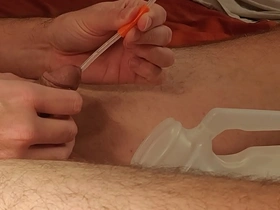 Self catheter solo pissing bladder emptying complete