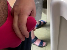 A guy give me a handjob and i make a huge load in public toilet