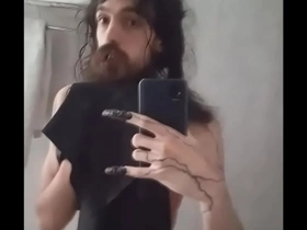 Femenine boy with big cock in mirror