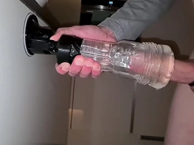 Cumming all over my favourite fleshlight, cum dripping on the kitchen floor