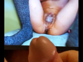 Jerking to hot japanese ass & cock vid