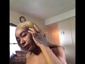 Sexy ts shows off and bust a huge load