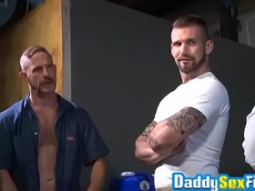 Horny stephen harte covered in cum after threesome fucking