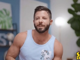 Holden takes off his shorts & starts stroking his dick until he shoots his thick load on his abs - sean cody