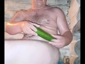 A russian guy fucked his fat ass with a cucumber! and even jerked off at the same time.his friends filmed it on a hidden camera.that's how they found out he was gay)))))