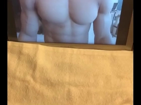 Jerking off to my muscle god roommate