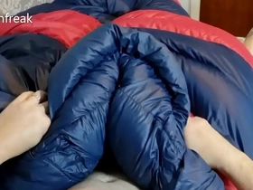 Humping my favourite down sleeingbag. down jacket fetish masturbation
