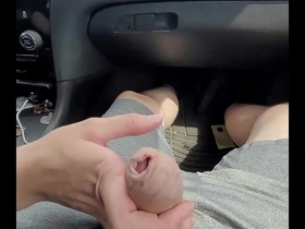 Public car handjob and cumshot in mouth blowjob