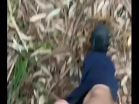 18yo sub twink walking outdoor swinging dick in the forest.