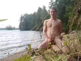 Sex model mars6mars walking and masturbate at lake shore