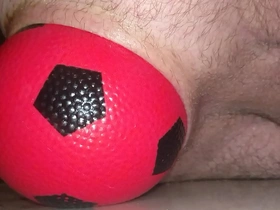 Huge 12 cm wide inflatable ball slowly leaving my ass up close.