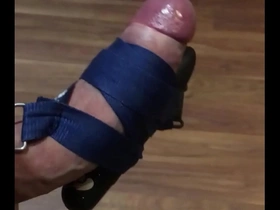 Guy with 8 inch cock cums when trying homemade vibrator for the first time